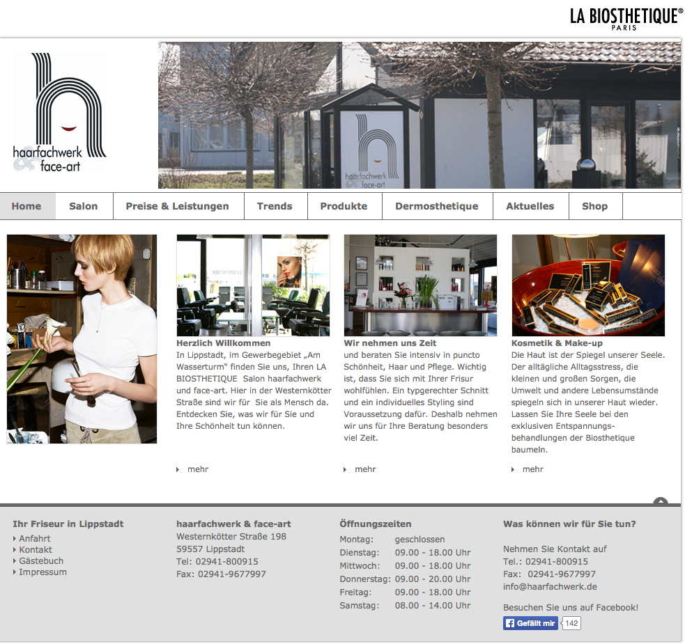 Screenshot der Website von haarfachwerk & face-art