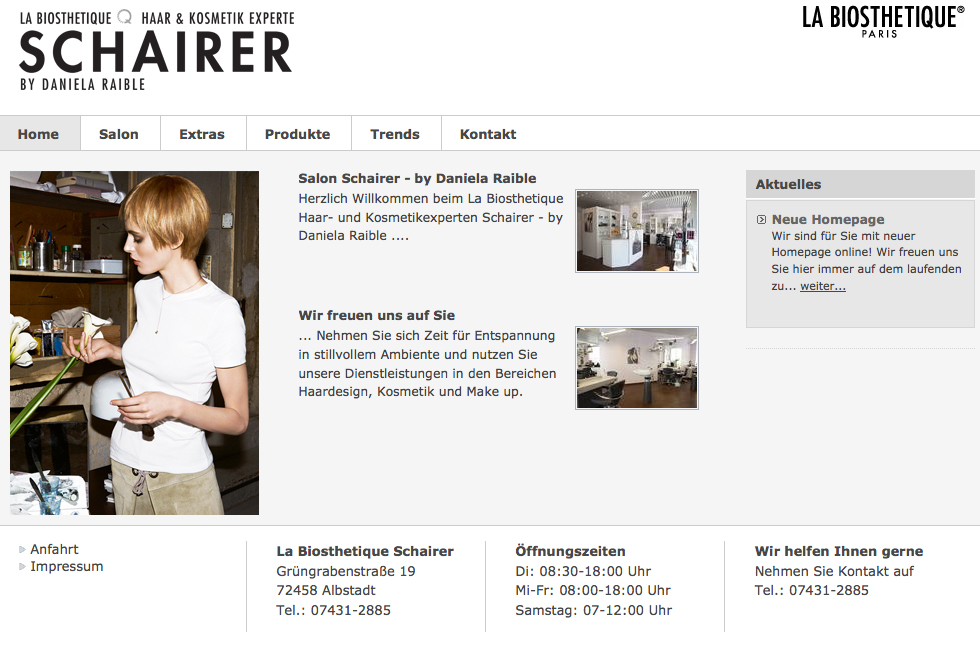 Screenshot der Website von La Biosthetique Schairer