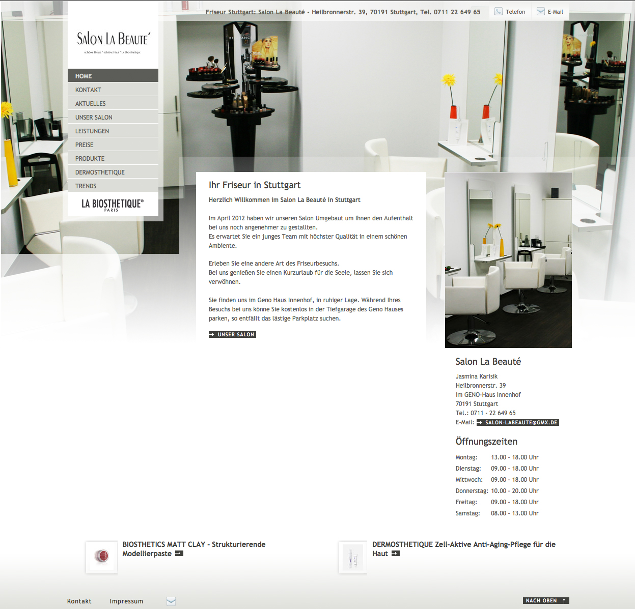 Screenshot der Website von Salon La Beauté