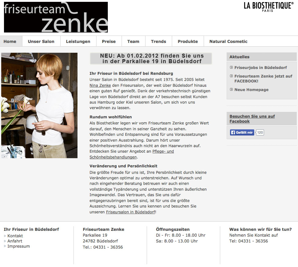 Screenshot der Website von Friseurteam Zenke