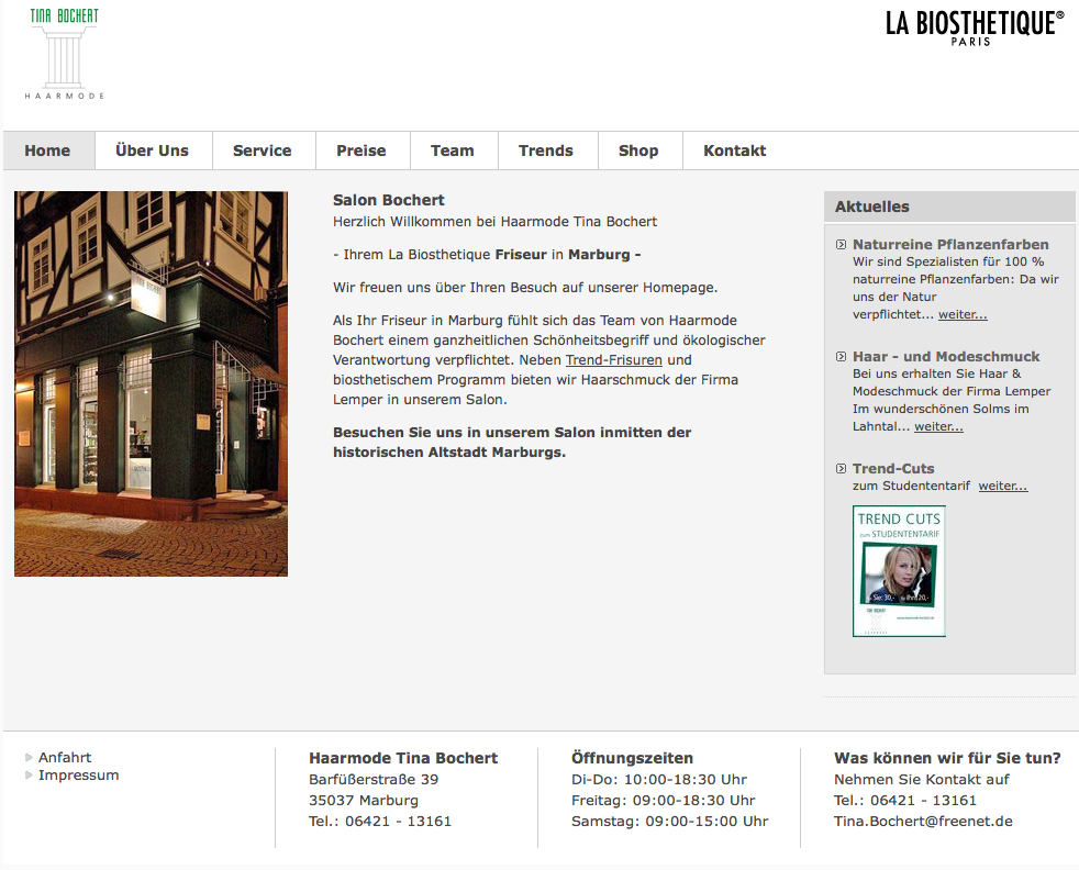Screenshot der Website von Haarmode Tina Bochert
