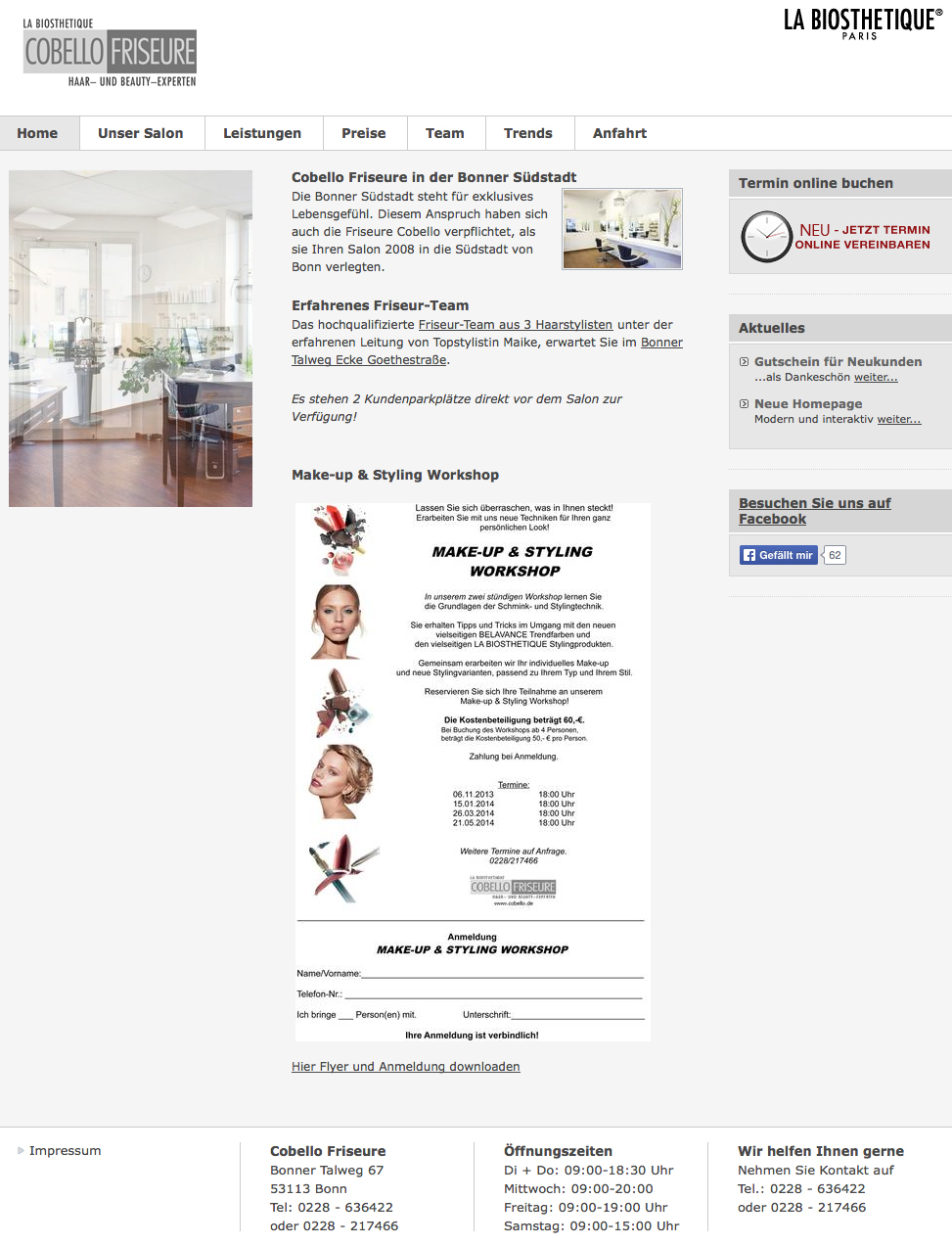 Screenshot der Website von Cobello Friseure
