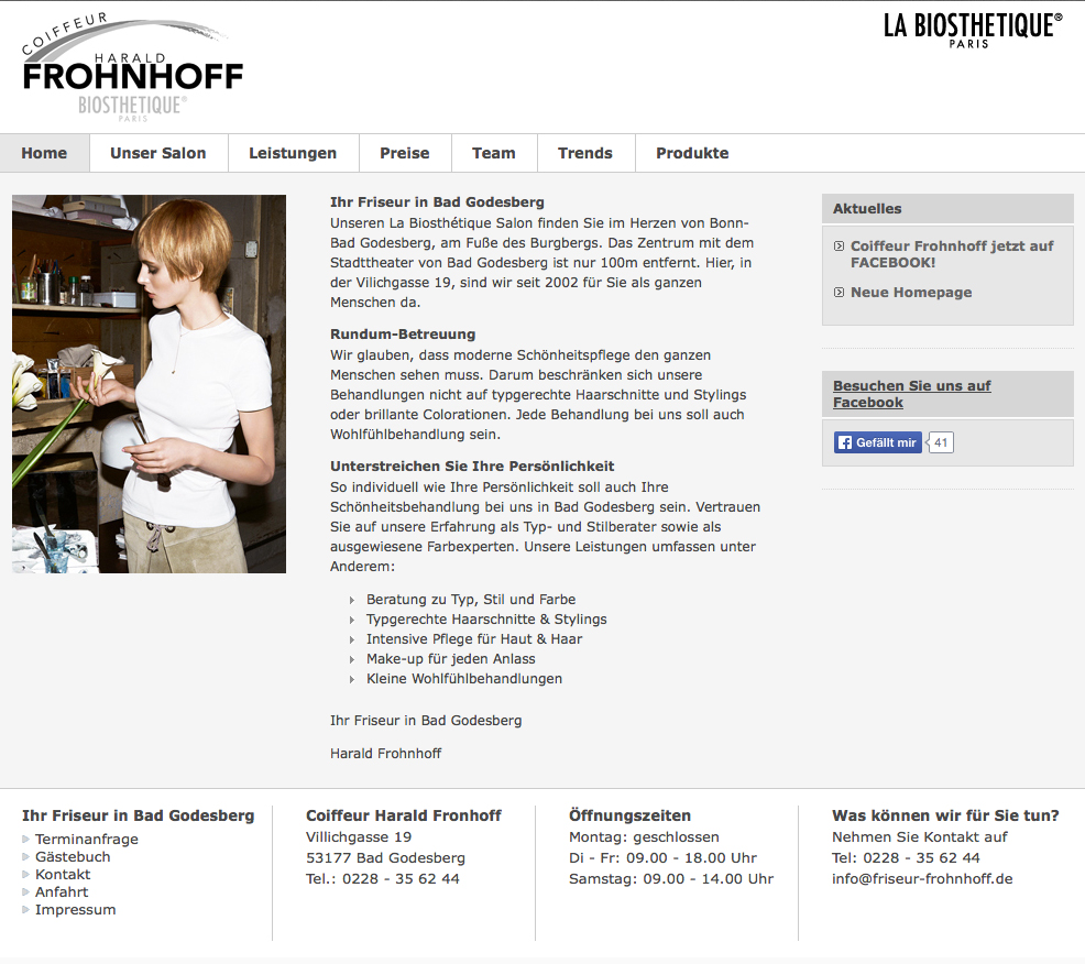 Screenshot der Website von Coiffeur Harald Fronhoff
