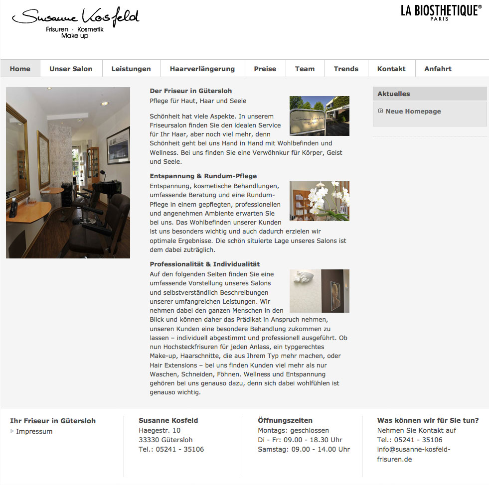 Screenshot der Website von Susanne Kosfeld