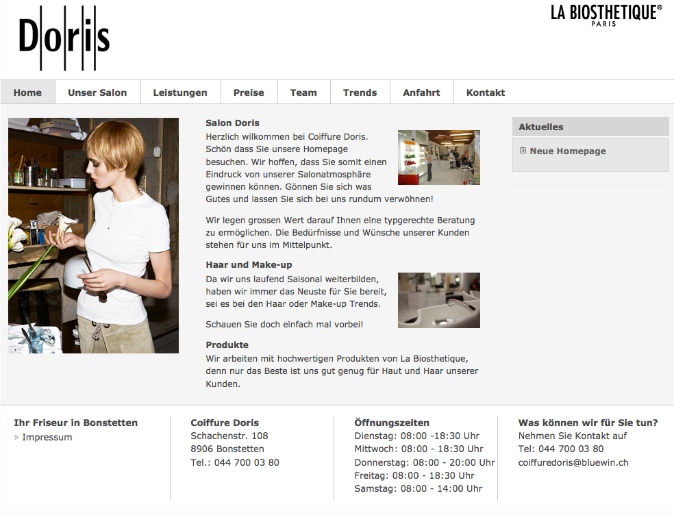 Screenshot der Website von Coiffure Doris