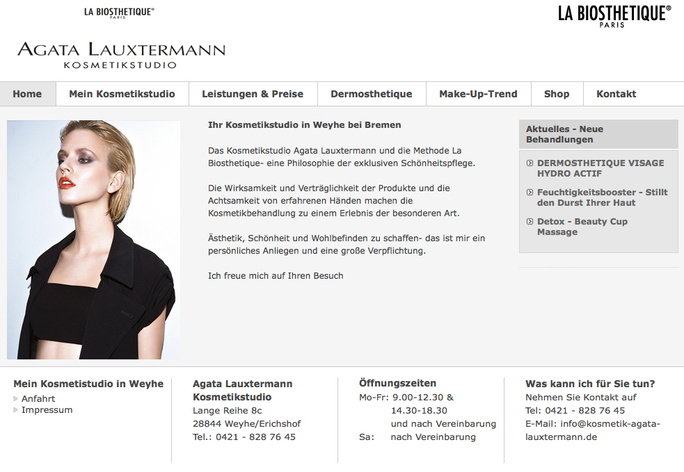 Screenshot der Website von Agata Lauxtermann Kosmetikstudio