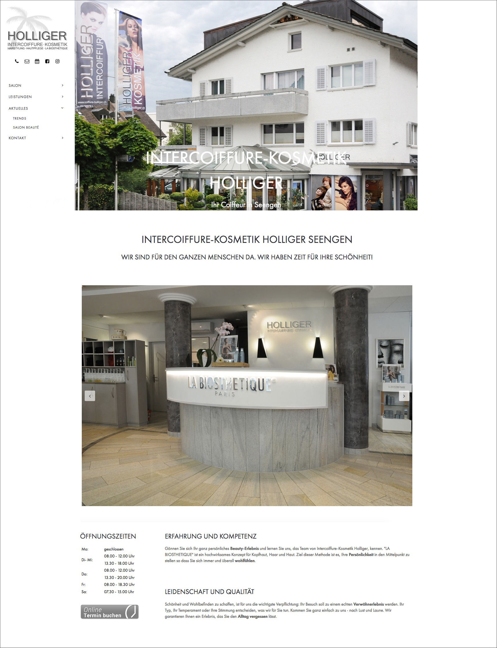 Screenshot der Website von Intercoiffure-Kosmetik HOLLIGER