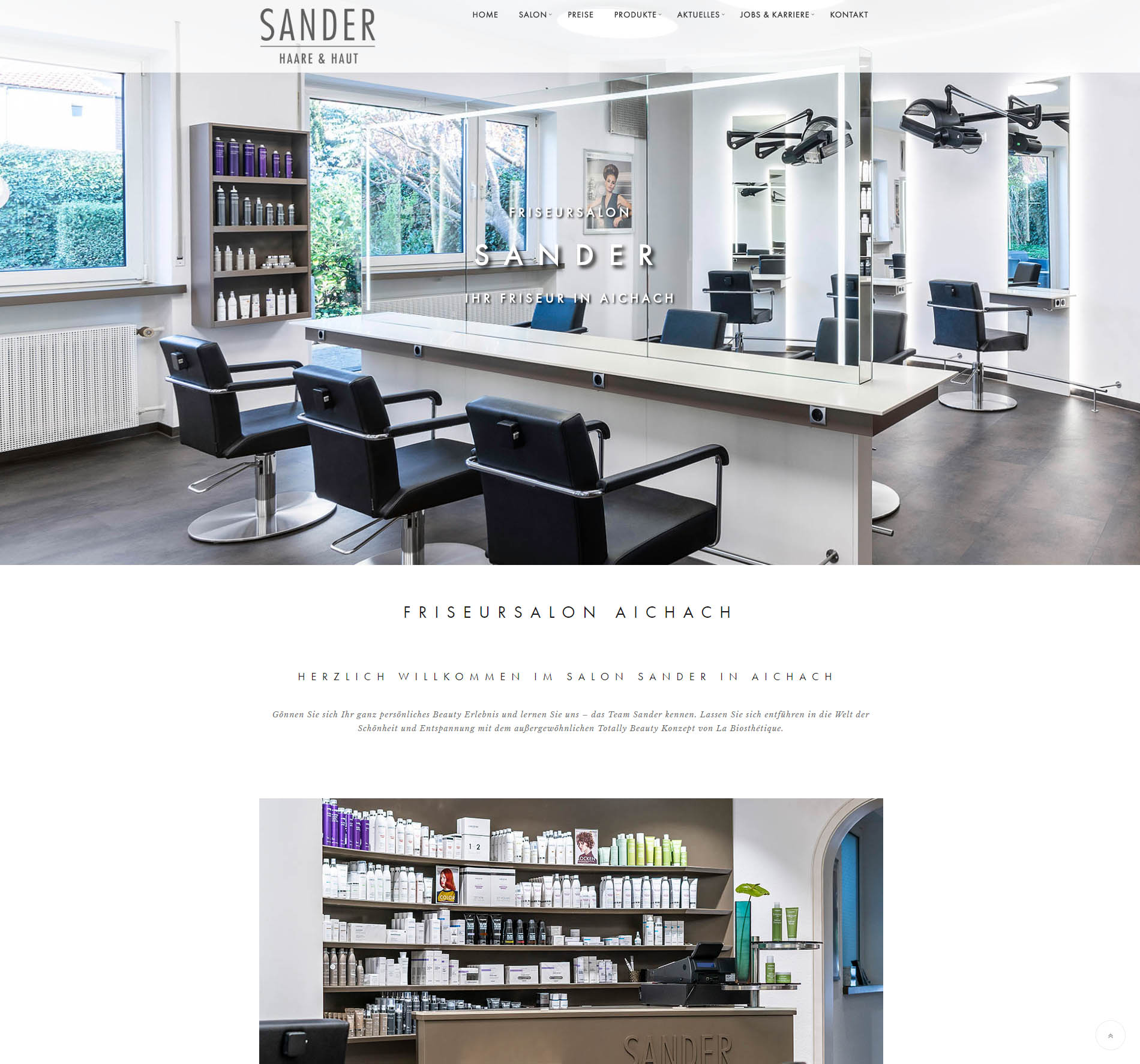 Screenshot der Website von Salon Sander