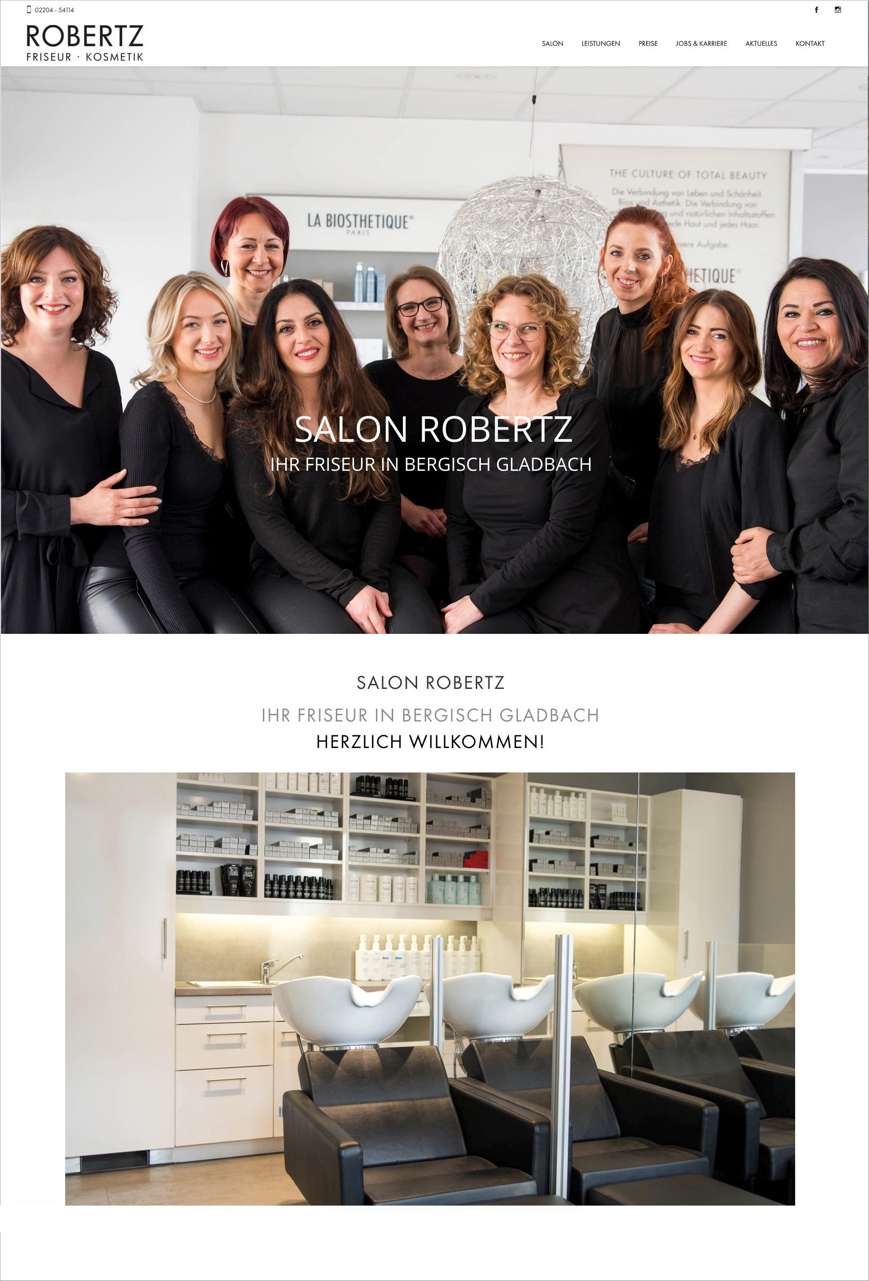 Screenshot der Website von Salon Robertz