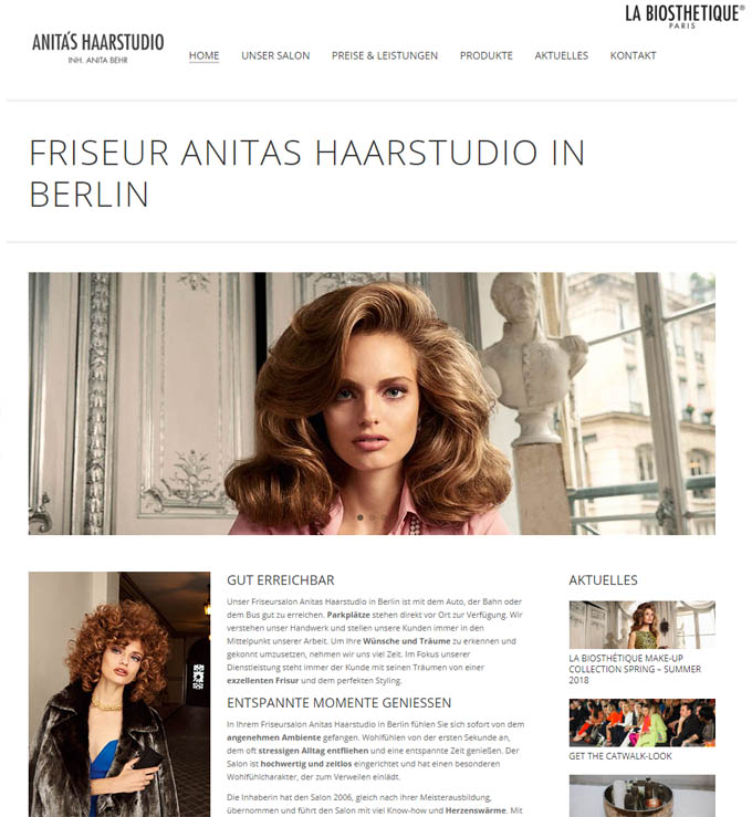 Screenshot der Website von Anitas Haarstudio