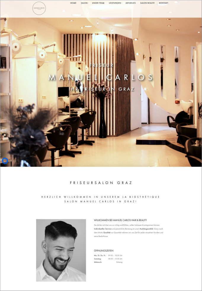 Screenshot der Website von Manuel Carlos Hair & Beauty