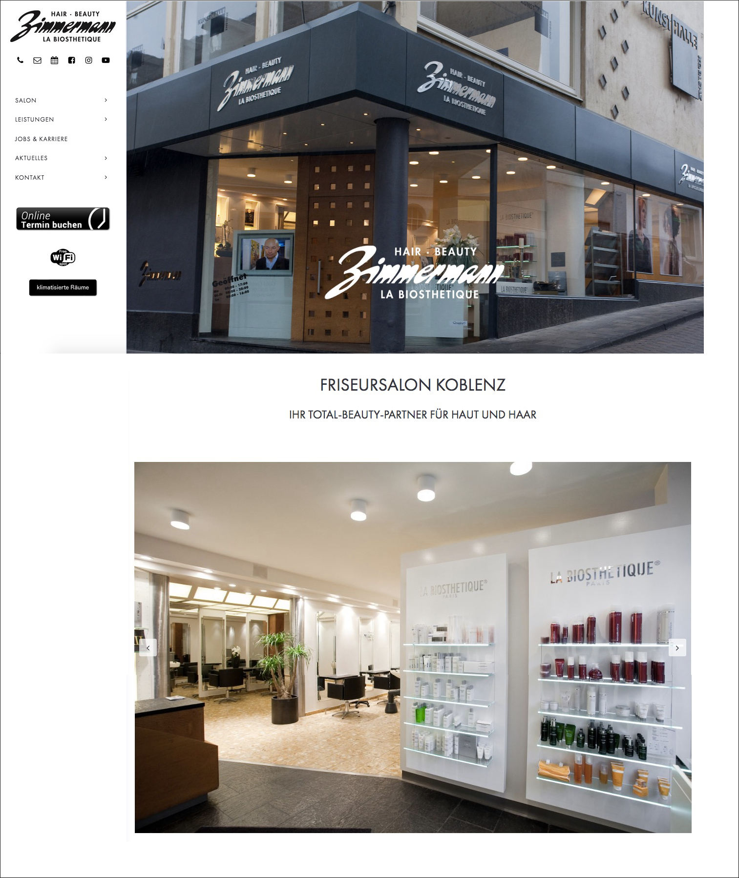 Screenshot der Website von Hair & Beauty Zimmermann