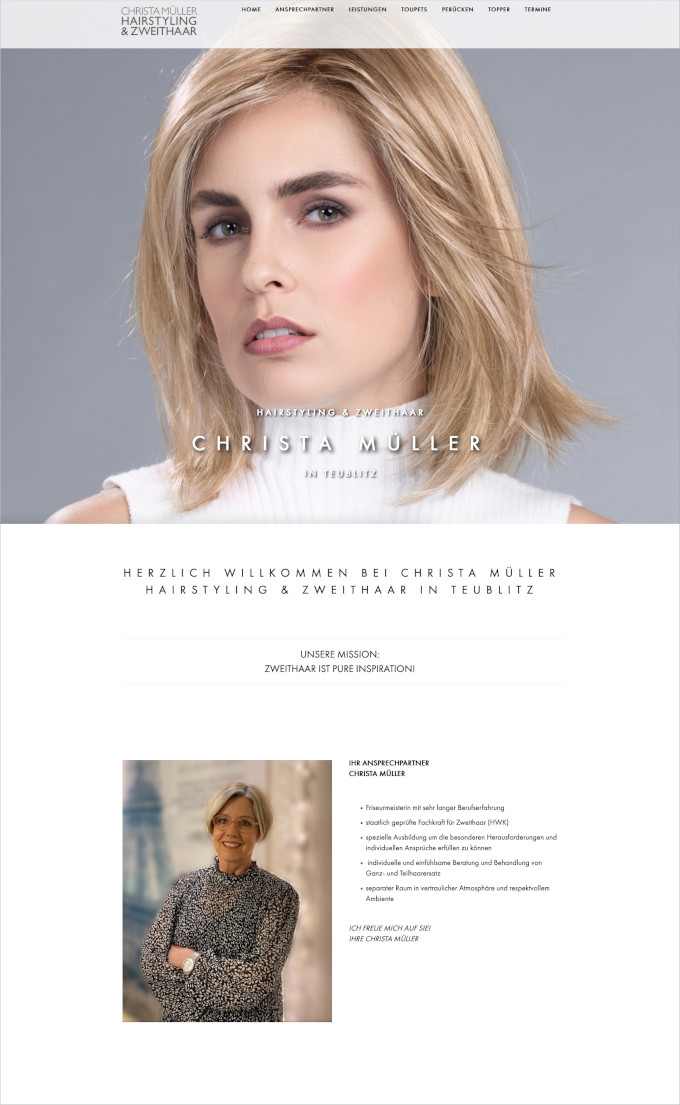 Screenshot der Website von Christa Müller Hairstyling & Zweithaar