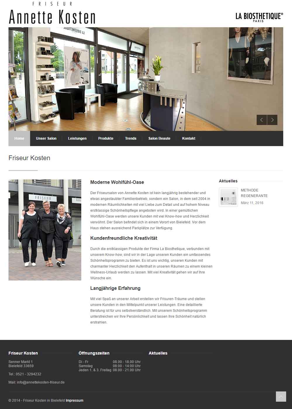 Screenshot der Website von Annette - Kosten